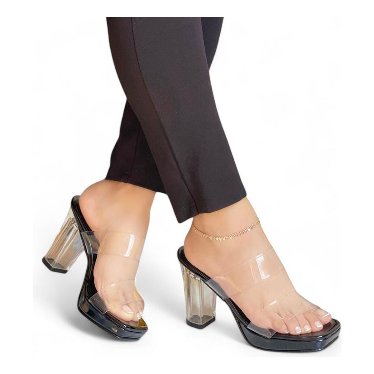 GENERICO - Sandalia Mujer Taco 9 Acrilico 2086L-65 Color Negro