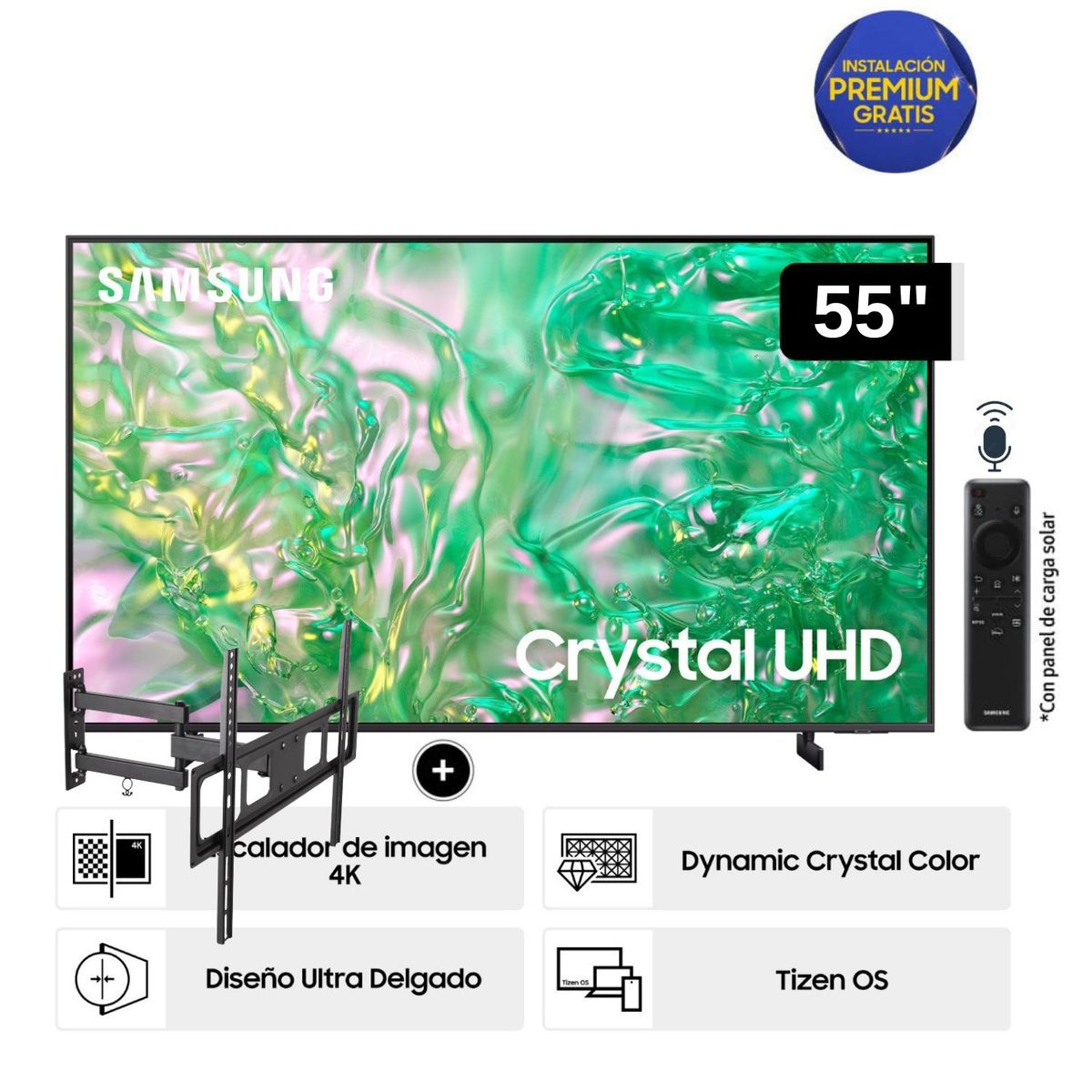 SAMSUNG - Televisor Samsung LED Smart TV 55 Crystal UHD 4K UN55DU8000GXPE + Rack Giratorio
