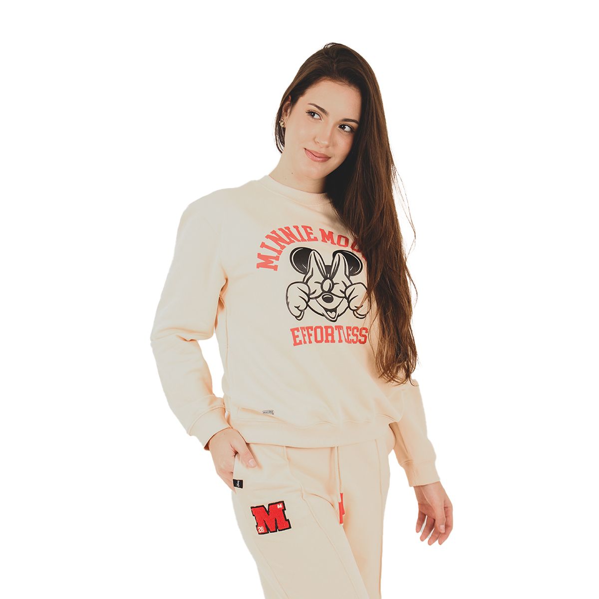 DISNEY CLASICOS - Polera Mujer Minnie Mouse Disney French Terry Vainilla