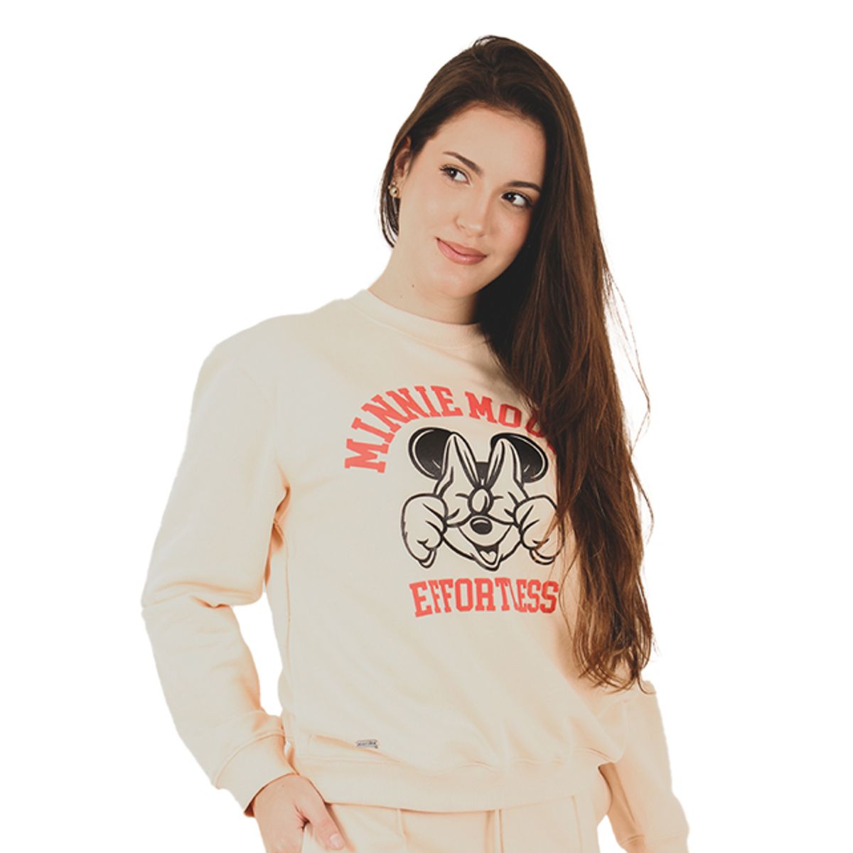 DISNEY CLASICOS - Polera Mujer Minnie Mouse Disney French Terry Vainilla