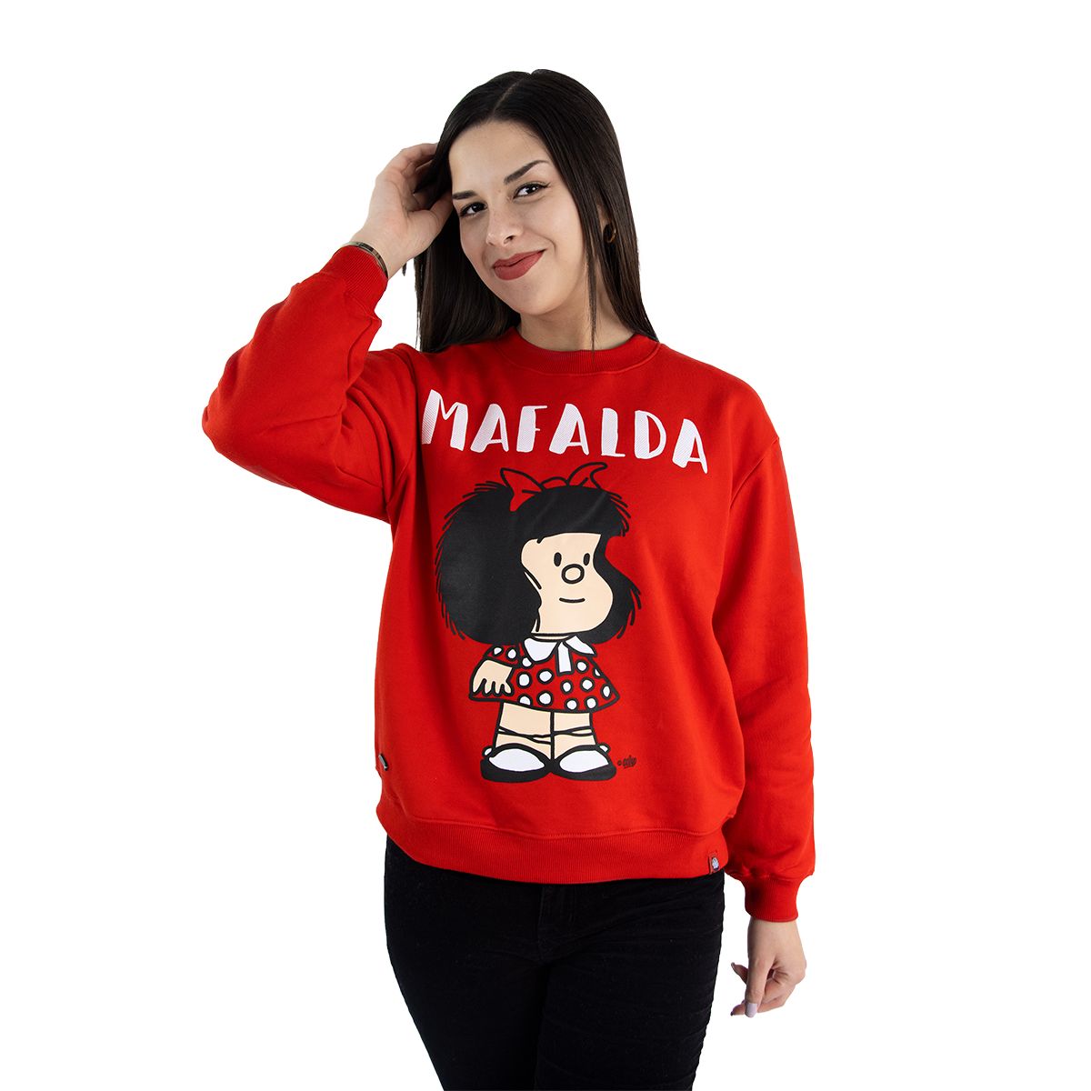 MAFALDA - Polera Mujer Mafalda Roja Cuello Redondo Franela Licencia Oficial