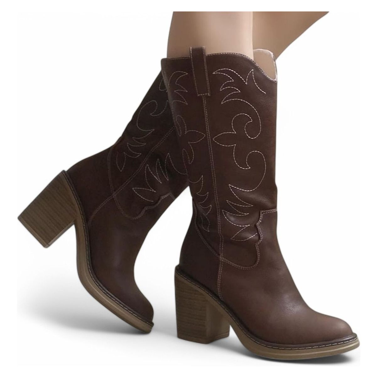 GENERICO - Bota Mujer Larga Texana Clasica Taco 7 Cm 2086L-80 Color Marron