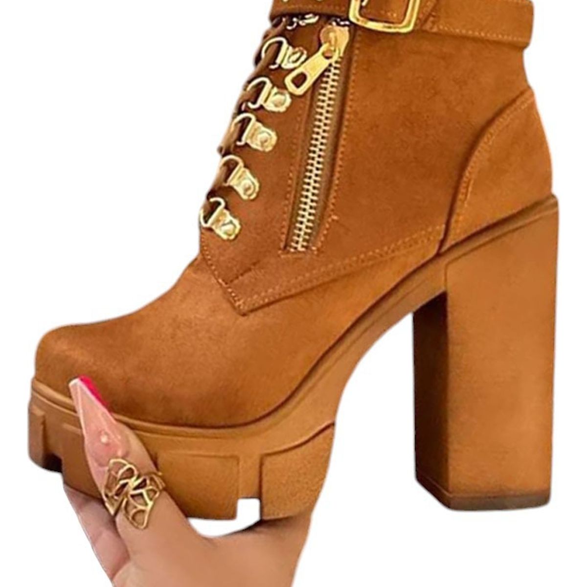 GENERICO - Bota Mujer Taco 12 Gamuza 2086L-70 Color Camel