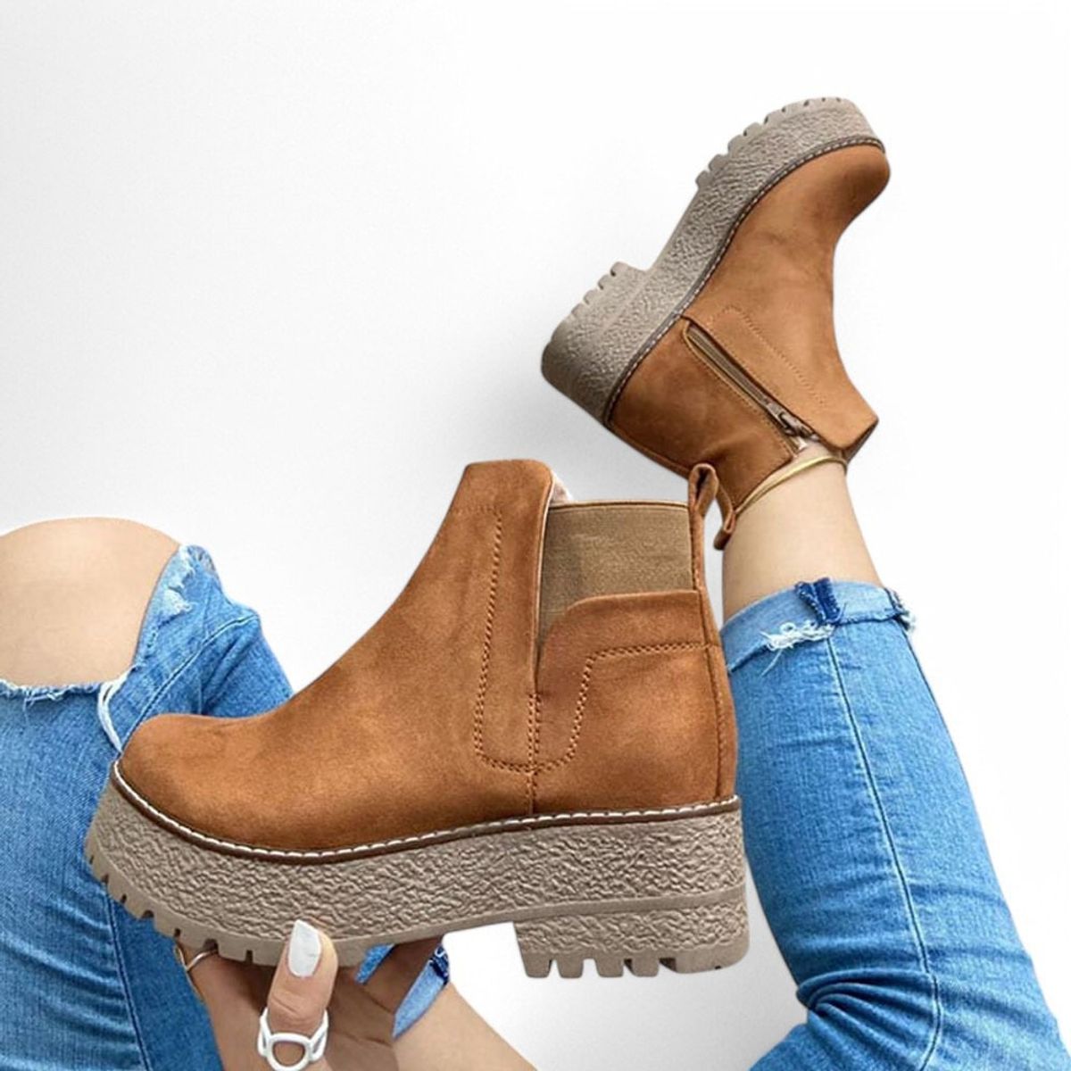 GENERICO - Botin Mujer Plataforma 5 Gamuza 2086L-60 Color Camel