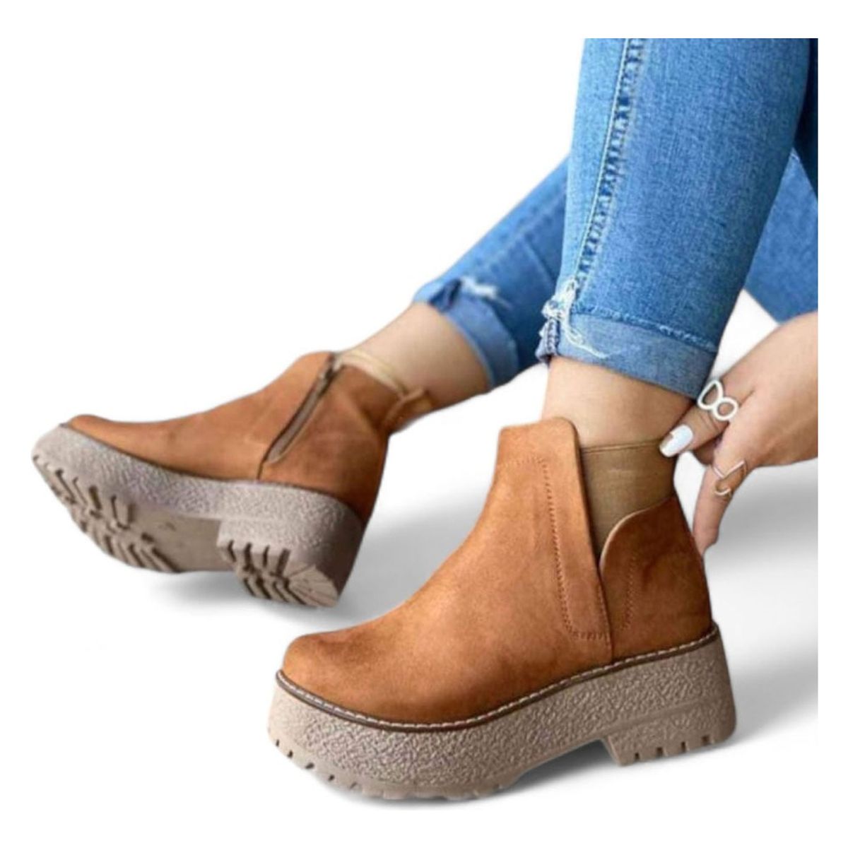 GENERICO - Botin Mujer Plataforma 5 Gamuza 2086L-60 Color Camel