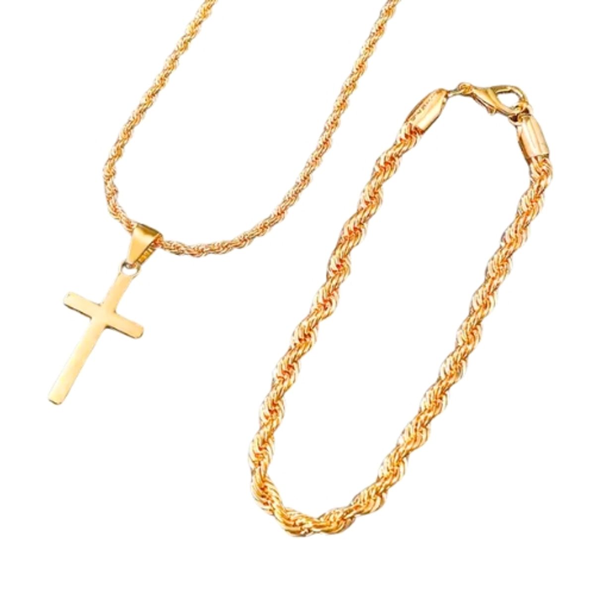 GENERICO - Set Collar y Pulsera Cruz Hombre Cadena Torsal