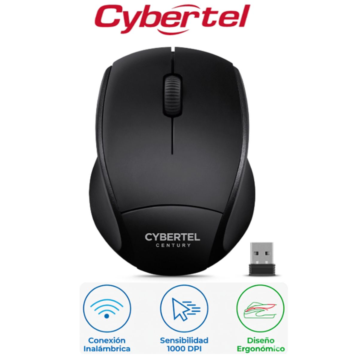 CYBERTEL - Mouse Optico Inalambrico CENTURY BLACK CYB M304 WIFI Negro CYBERTEL