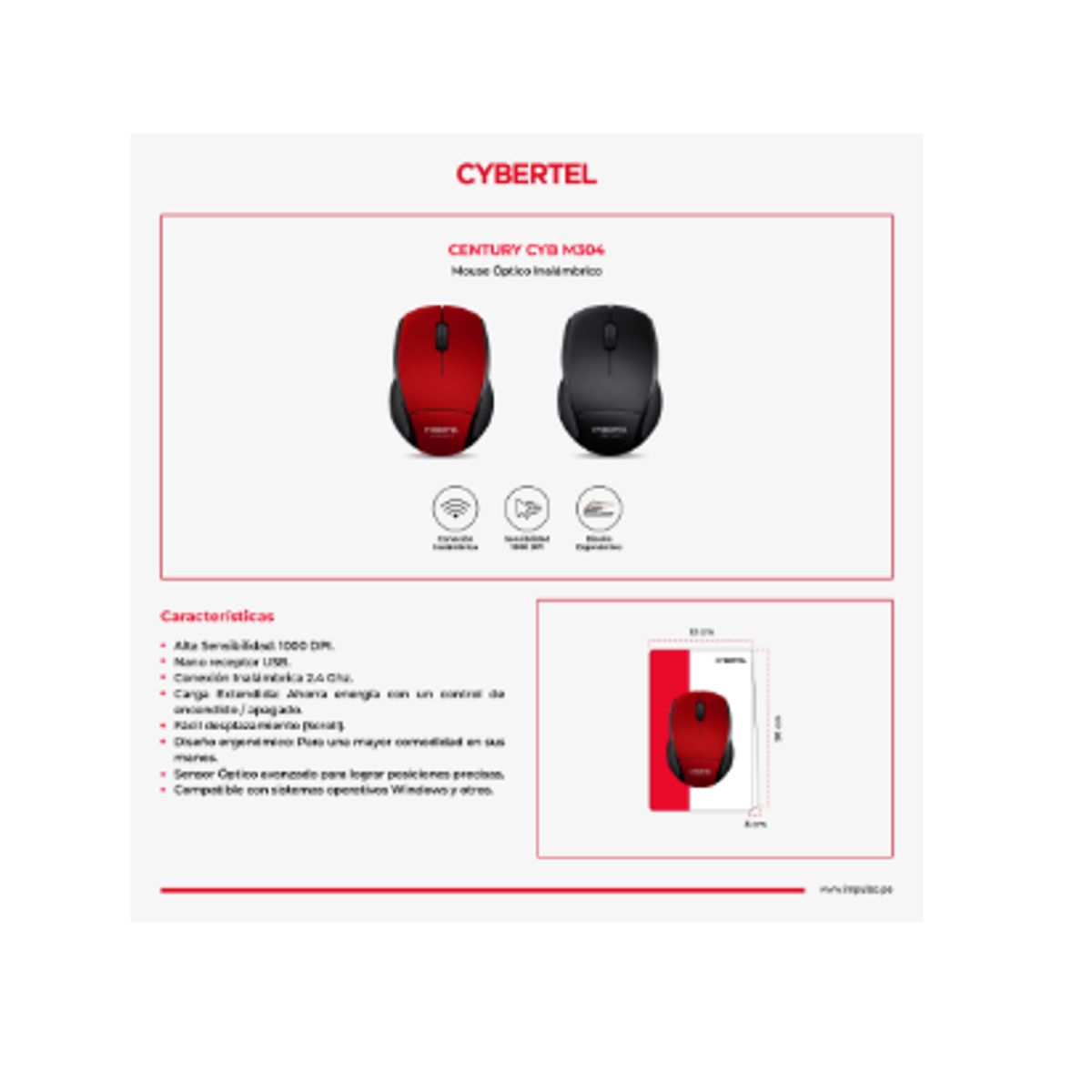 CYBERTEL - Mouse Optico Inalambrico CENTURY BLACK CYB M304 WIFI Negro CYBERTEL