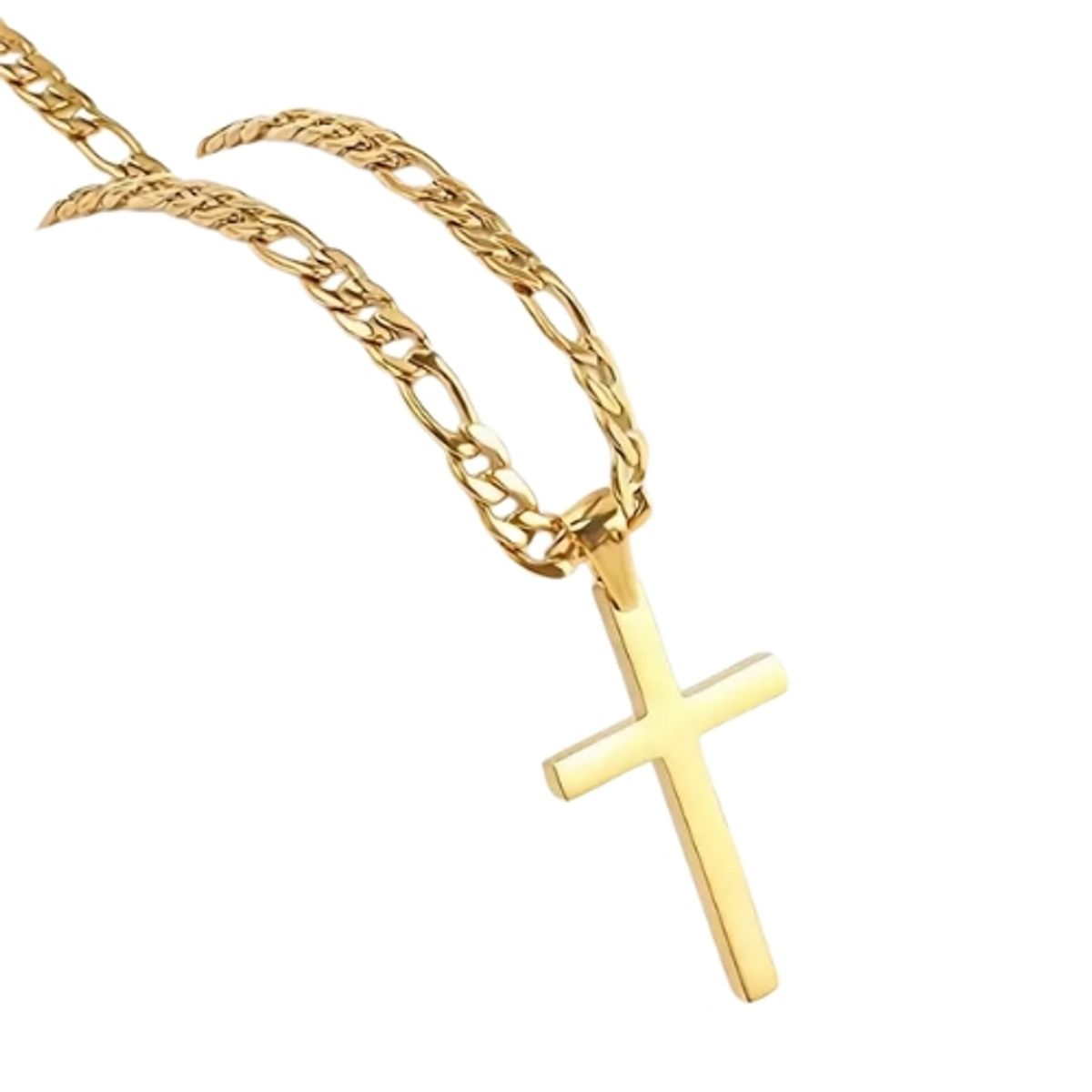 GENERICO - Collar Cruz Hombre Cadena Figaro