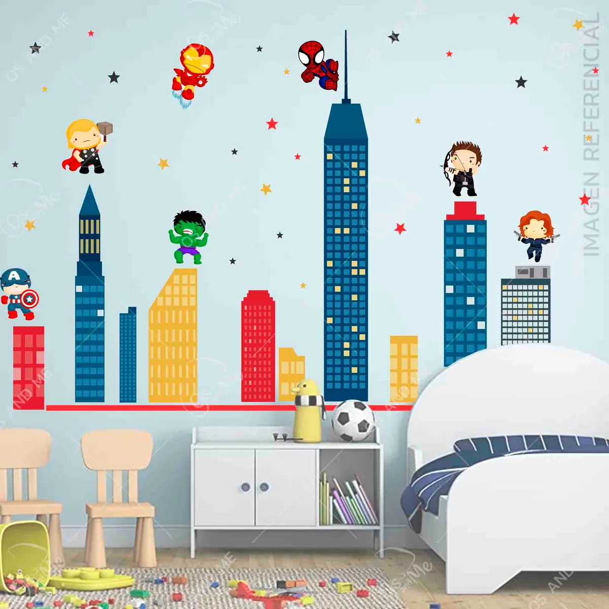 GENERICO - Vinil infantil Super Heroes mini habitacion mundo de accion
