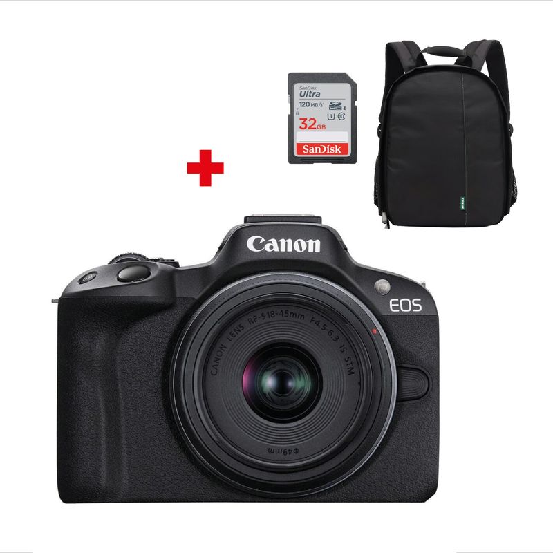 CANON - Cámara Canon EOS R50 Mirrorless + Lente de 18-45 mm + Kit para Cámara