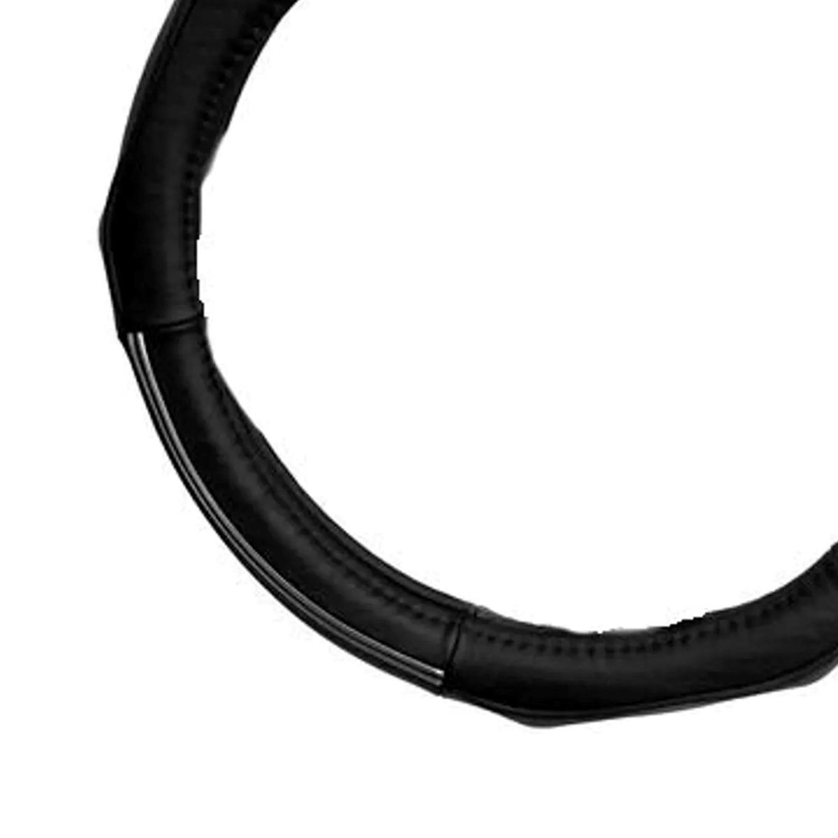 GENERICO - Cubre Volante De Cuero Genuino Negro Filo Cromado