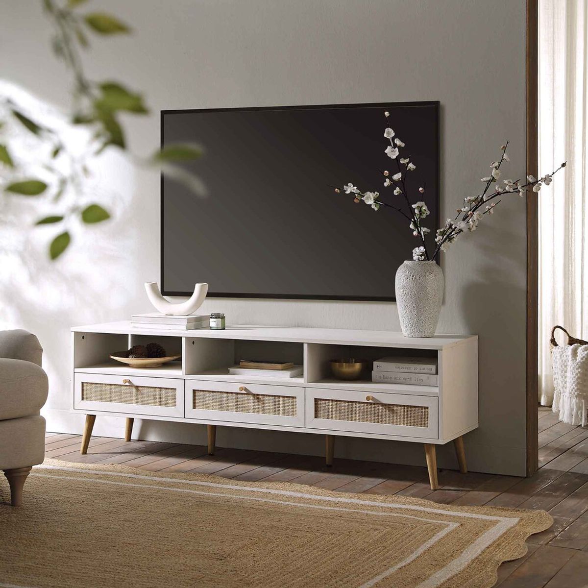 R&R MUEBLES - Mueble de TV Vintage 65 Izutsumi  Blanco R&R MUEBLES
