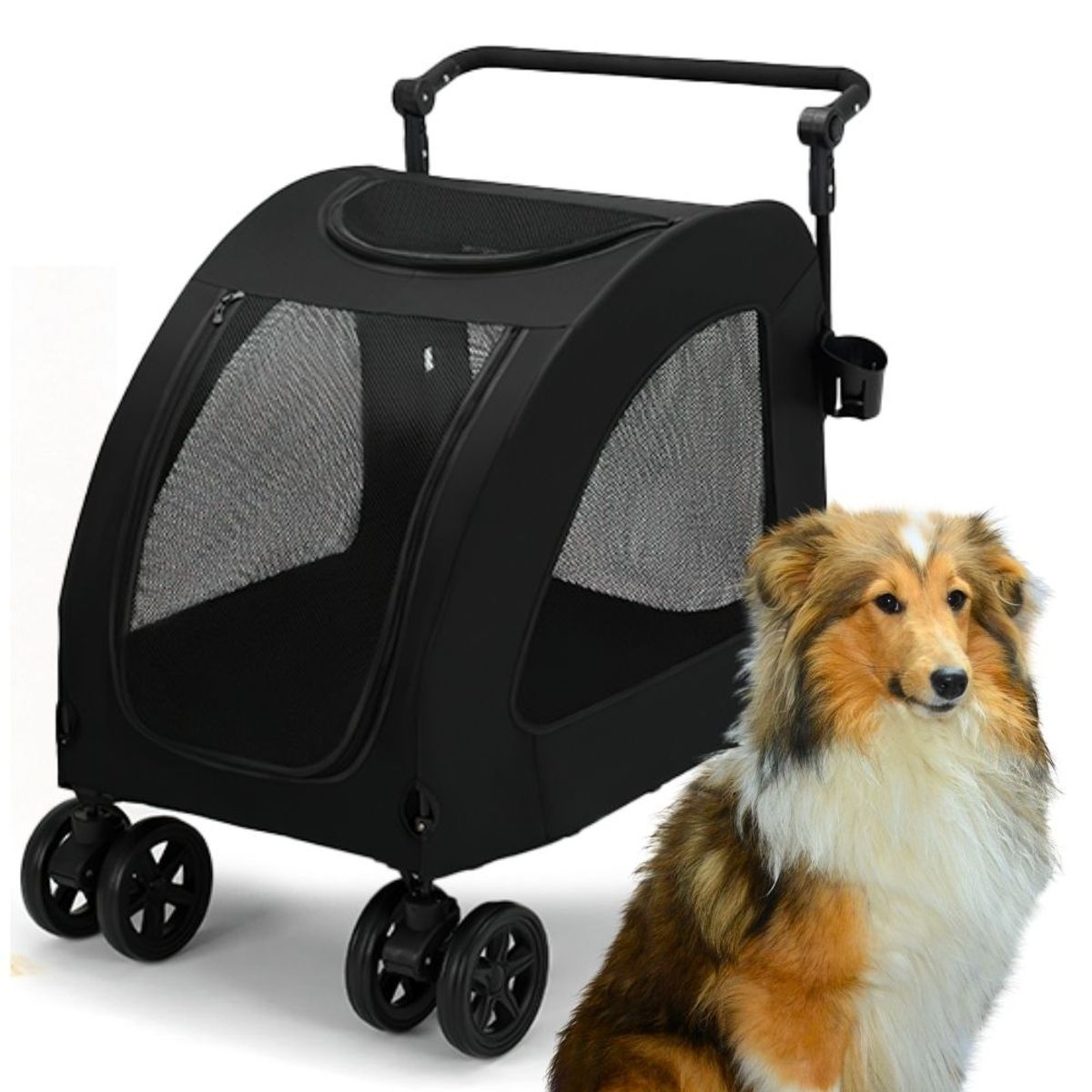 GENERICO - Coche Plegable de Cuatro Ruedas XL para Razas Grandes NEGRO