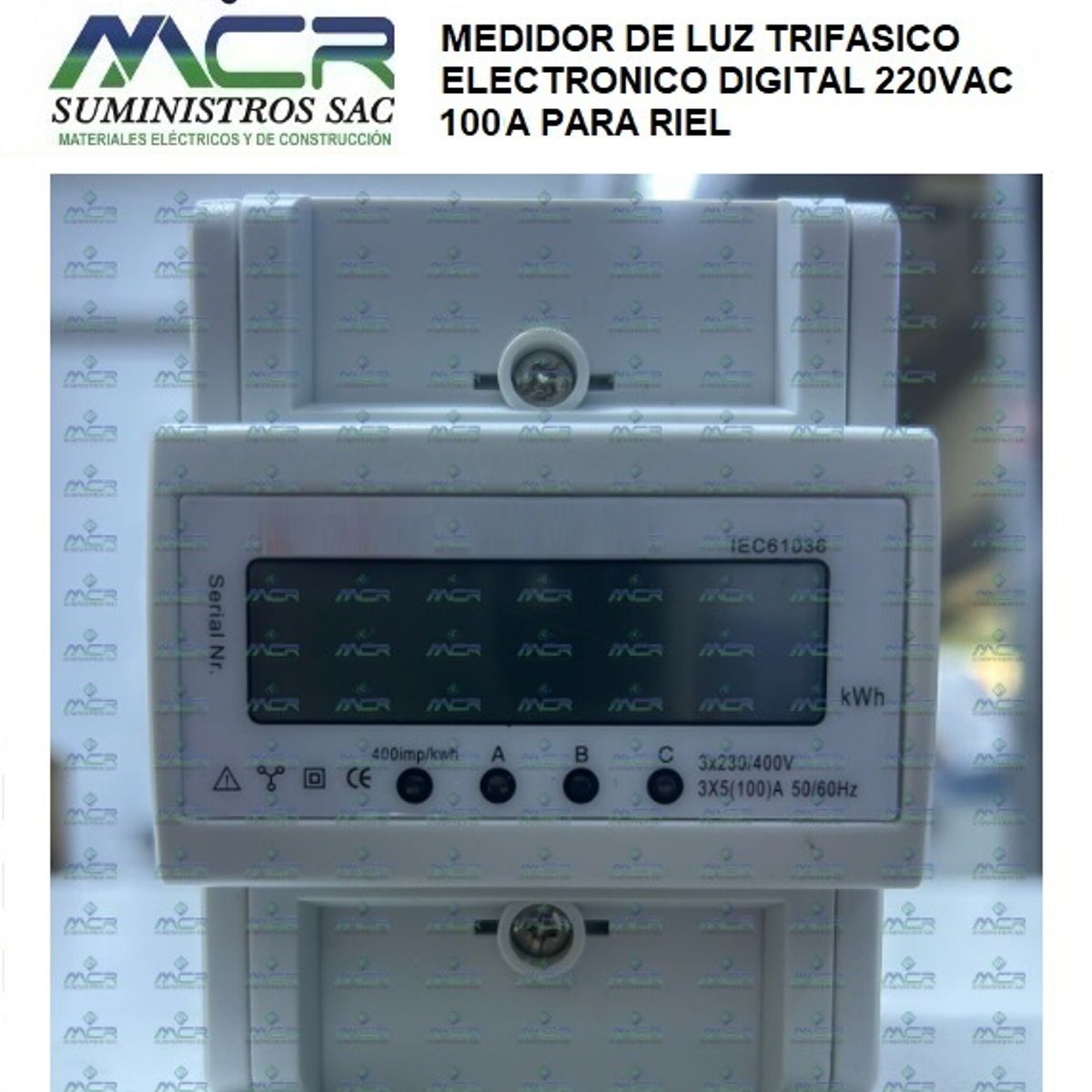 GENERICO - MEDIDOR DE LUZ TRIFASICO ELECTRONICO DIGITAL 220VAC 100A PARA RIEL