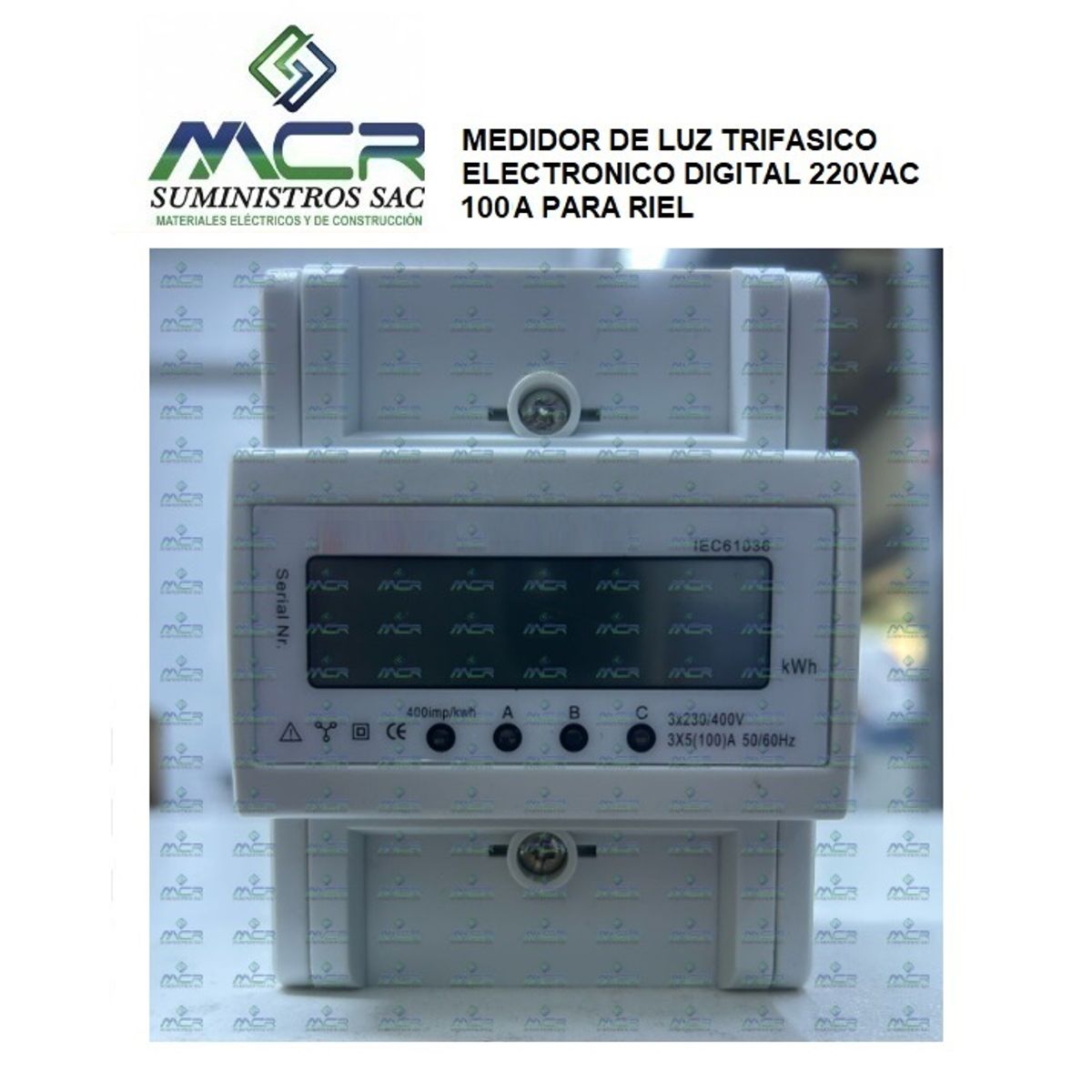 GENERICO - MEDIDOR DE LUZ TRIFASICO ELECTRONICO DIGITAL 220VAC 100A PARA RIEL