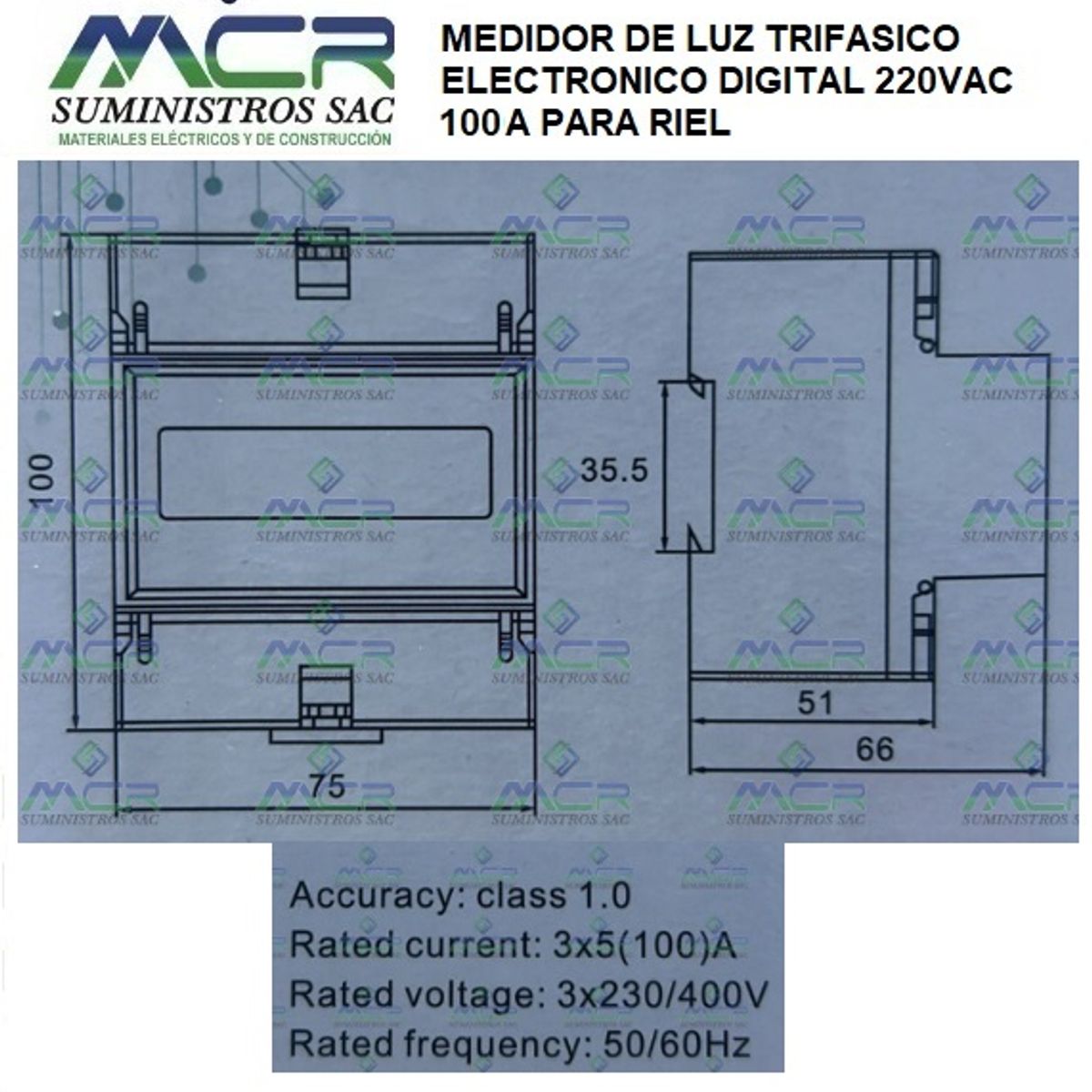 GENERICO - MEDIDOR DE LUZ TRIFASICO ELECTRONICO DIGITAL 220VAC 100A PARA RIEL