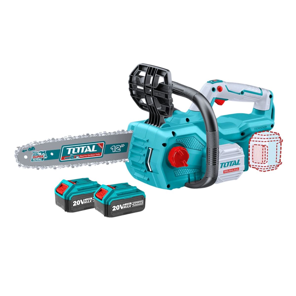 TOTAL TOOLS - Motosierra Inalámbrica 20V con 2 baterías + cargador