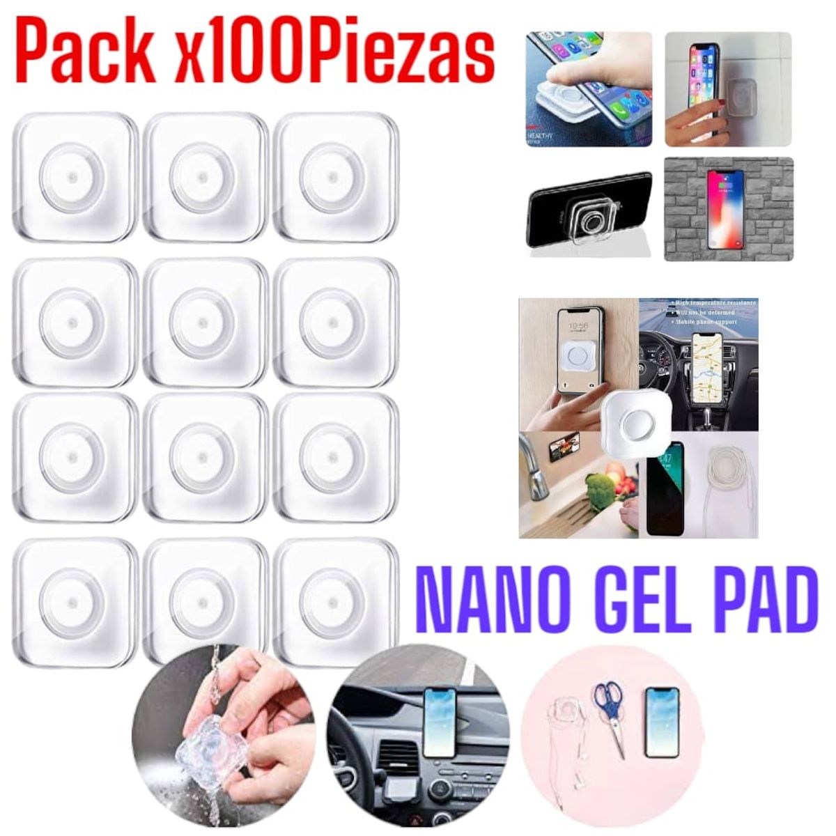 OEM - Pack x 100piezas Adhesivos Mágicos de Nano Gel de Alta Calidad Lavable