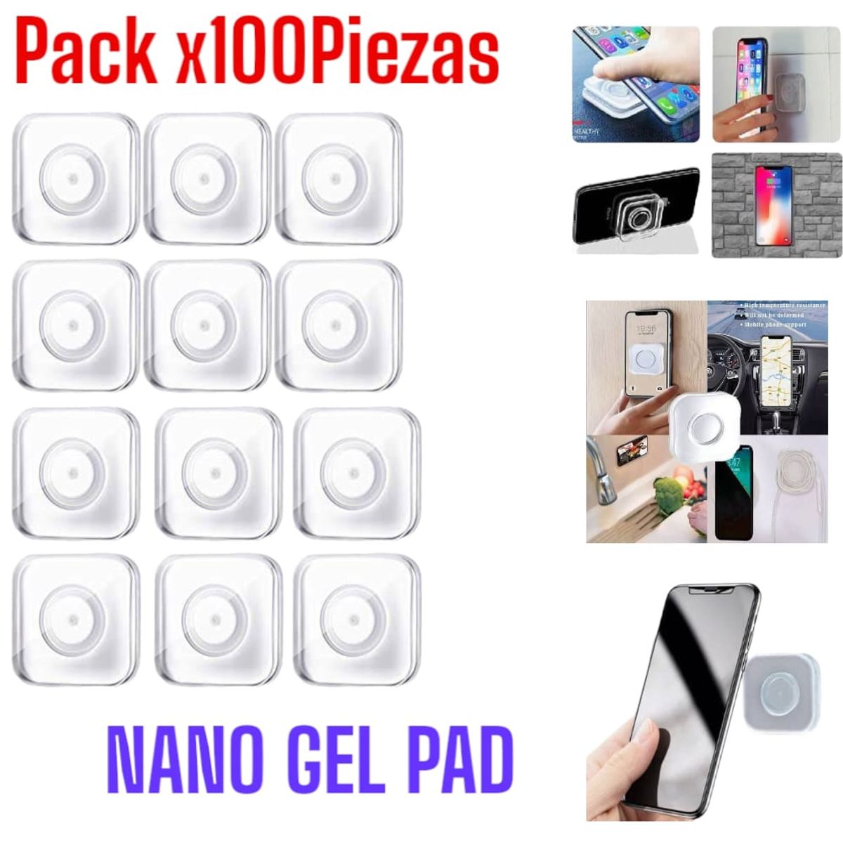 OEM - Pack x 100piezas Nano Gel Pad Adhesivo Doble Soporte Antideslizante