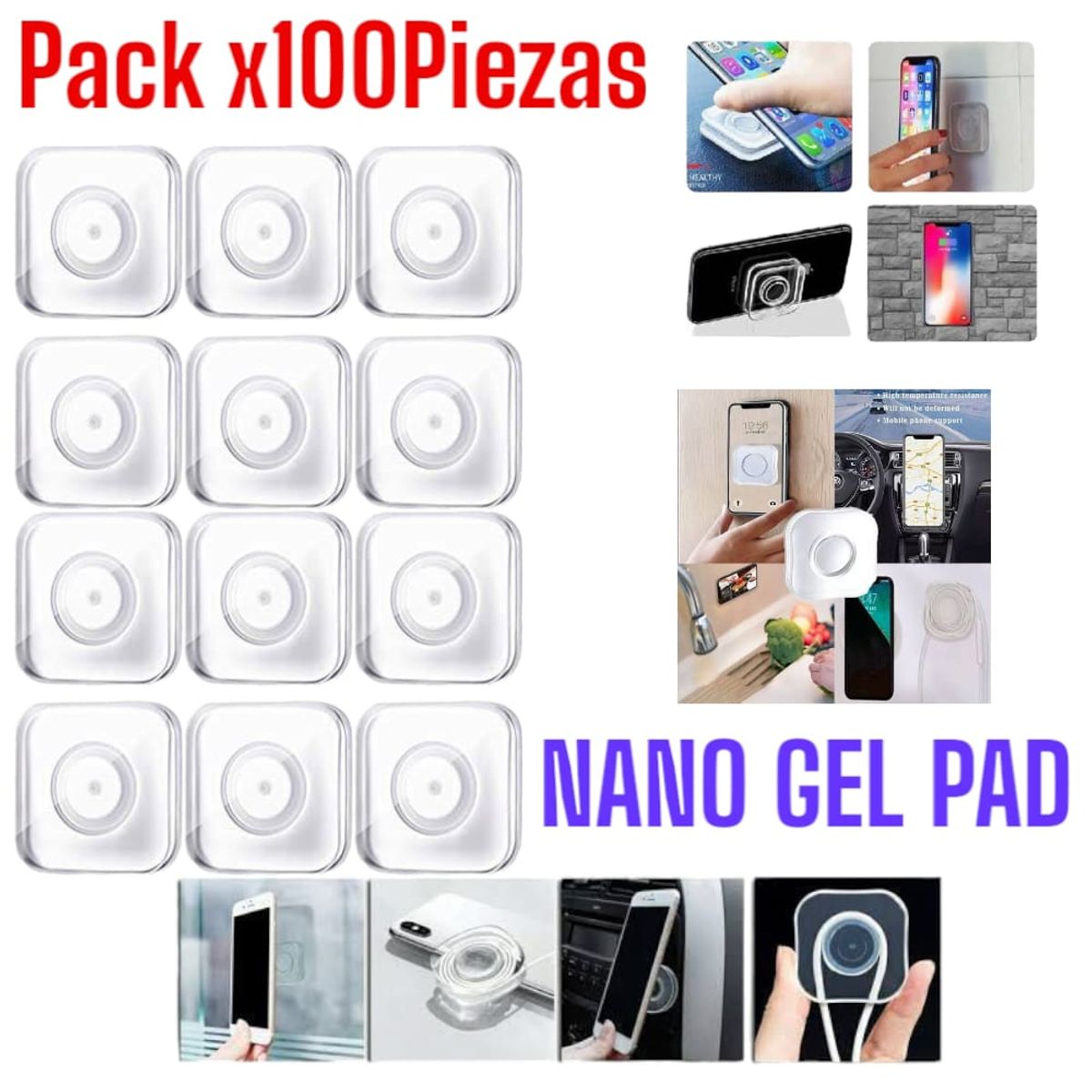 OEM - Pack x 100piezas Nano Gel Pad Adhesivo Doble Soporte Antideslizante