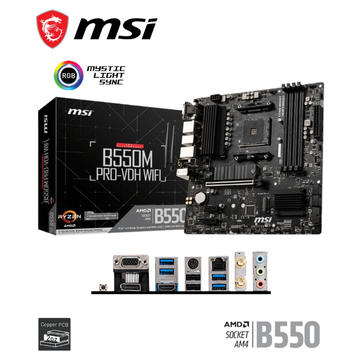 MSI - Motherboard MSI B550M PRO-VDH WIFI BLUETOOH AMD B550 AM4 Socket