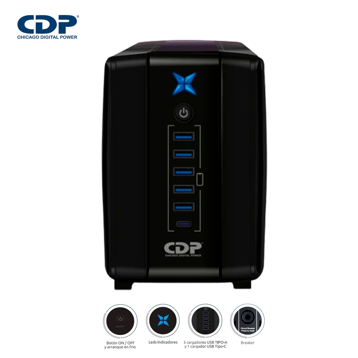 CDP - Ups Interactivo R-Upr508I Con Avr 500Va 250W 5 Usb 8 Salidas