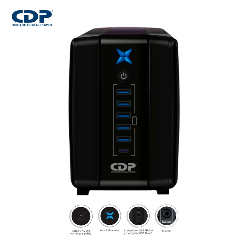 CDP - Ups Interactivo R-Upr1008I Con Avr 1000Va 500W 5 Usb 8 Salidas