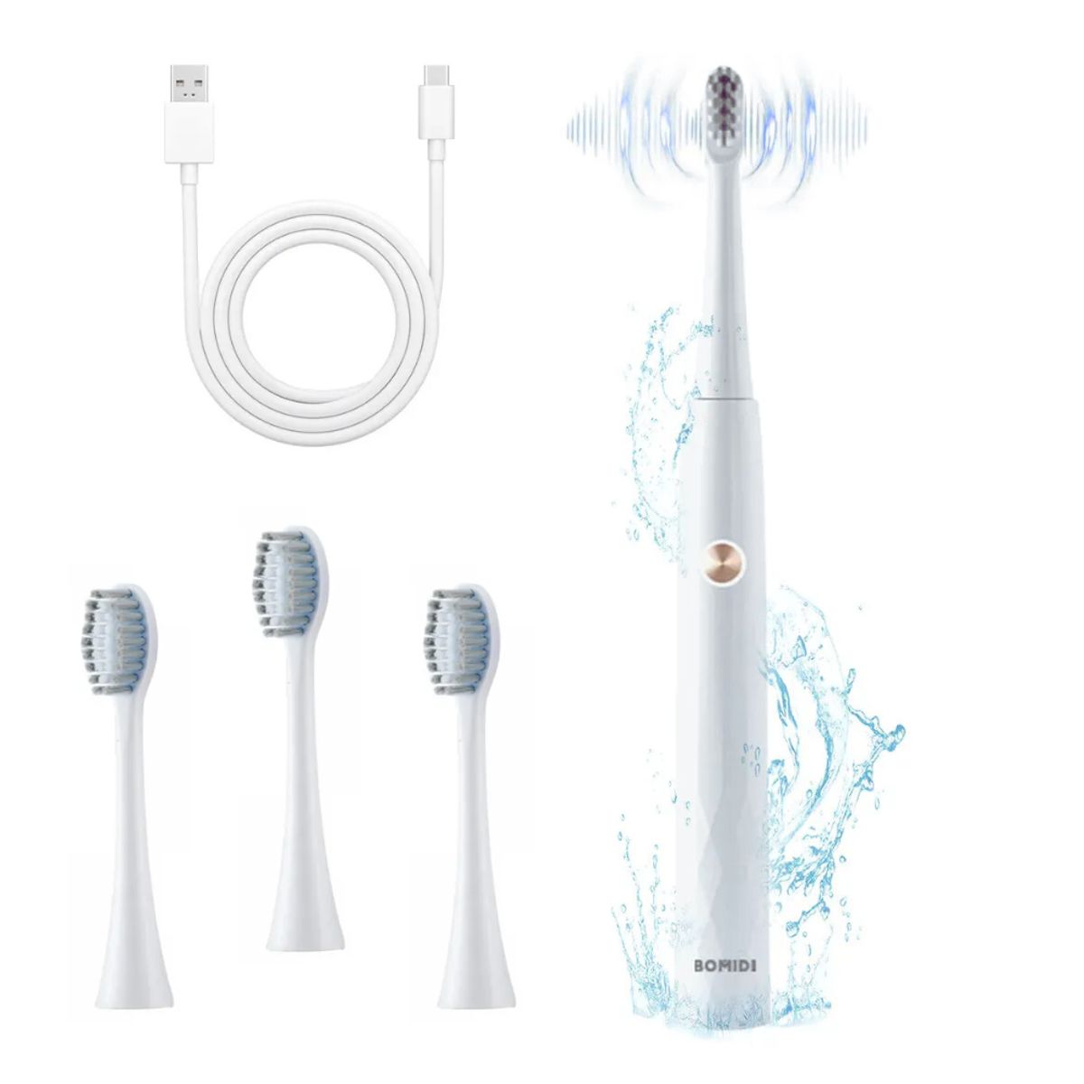 BOMIDI - Cepillo Eléctrico Bomidi T501 Recargable + Cabezales de Repuesto