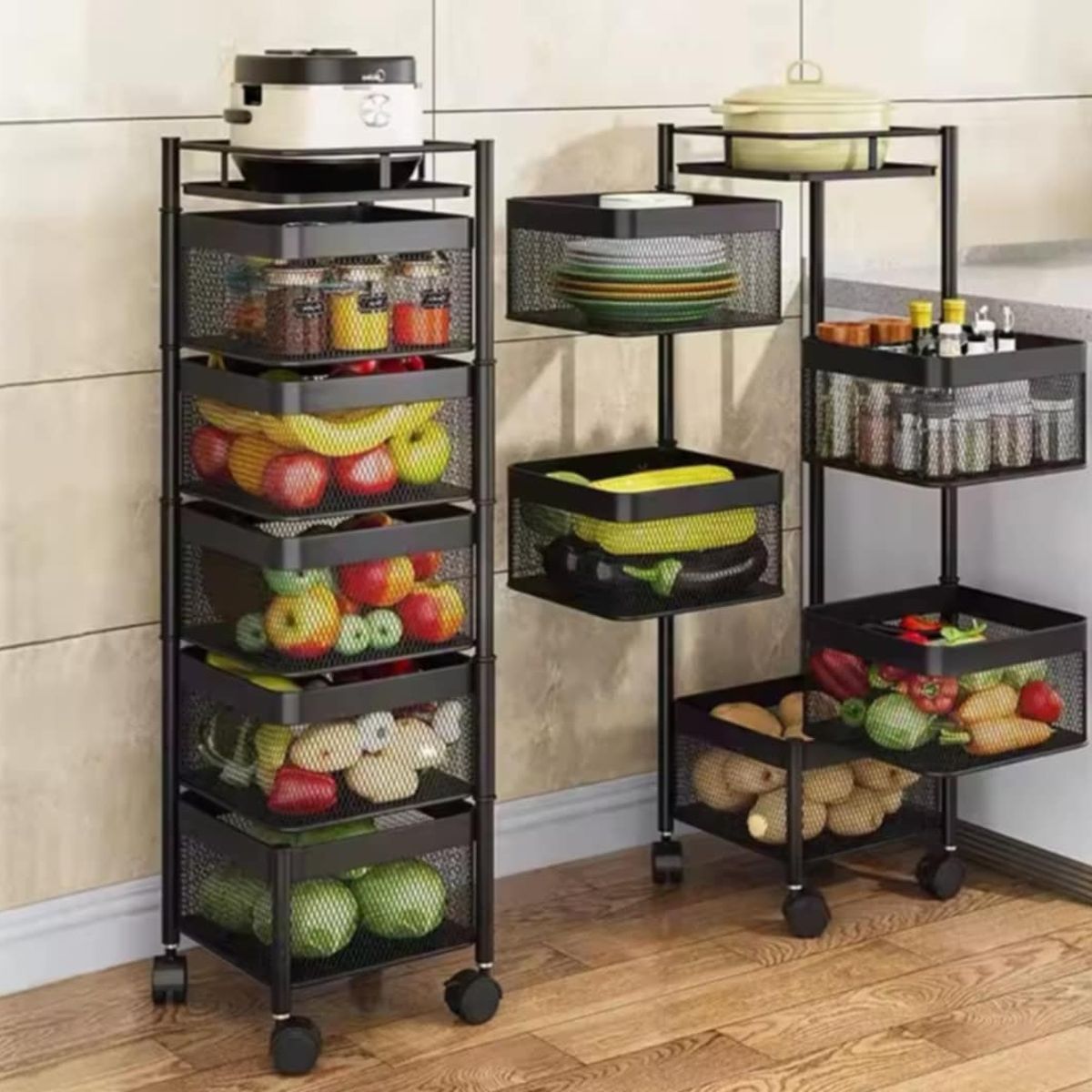 GENERICO - Cesta Carrito de Cocina Giratorio Organizador de 5 Niveles con Ruedas