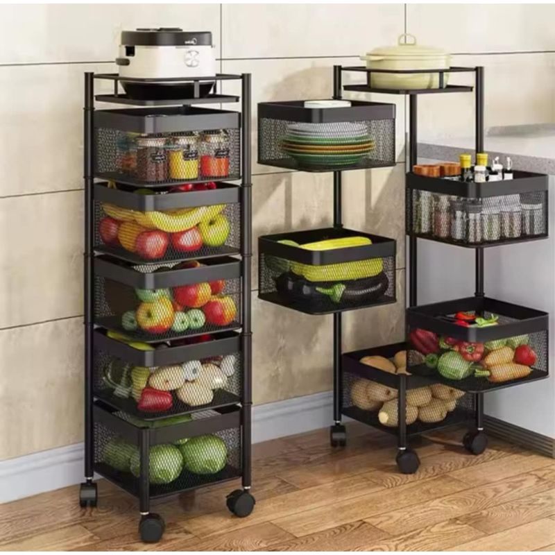 GENERICO - Cesta Carrito de Cocina Giratorio Organizador de 5 Niveles con Ruedas