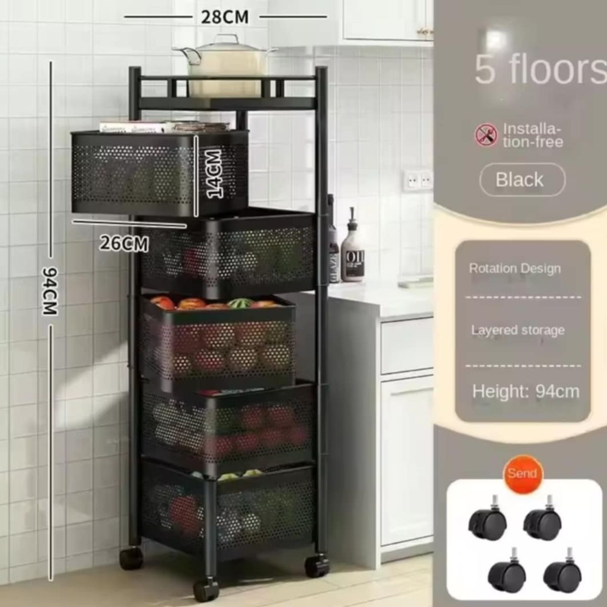 GENERICO - Cesta Carrito de Cocina Giratorio Organizador de 5 Niveles con Ruedas