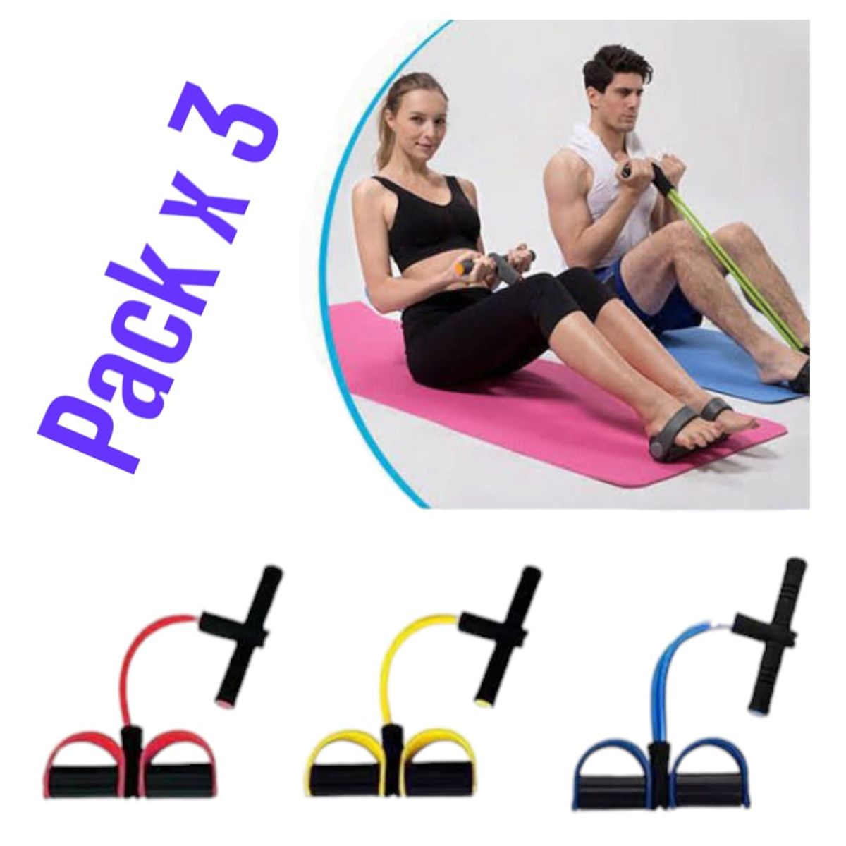 OEM - Pack 3 Bandas para Fitness Yoga Ejercitador con Pedales