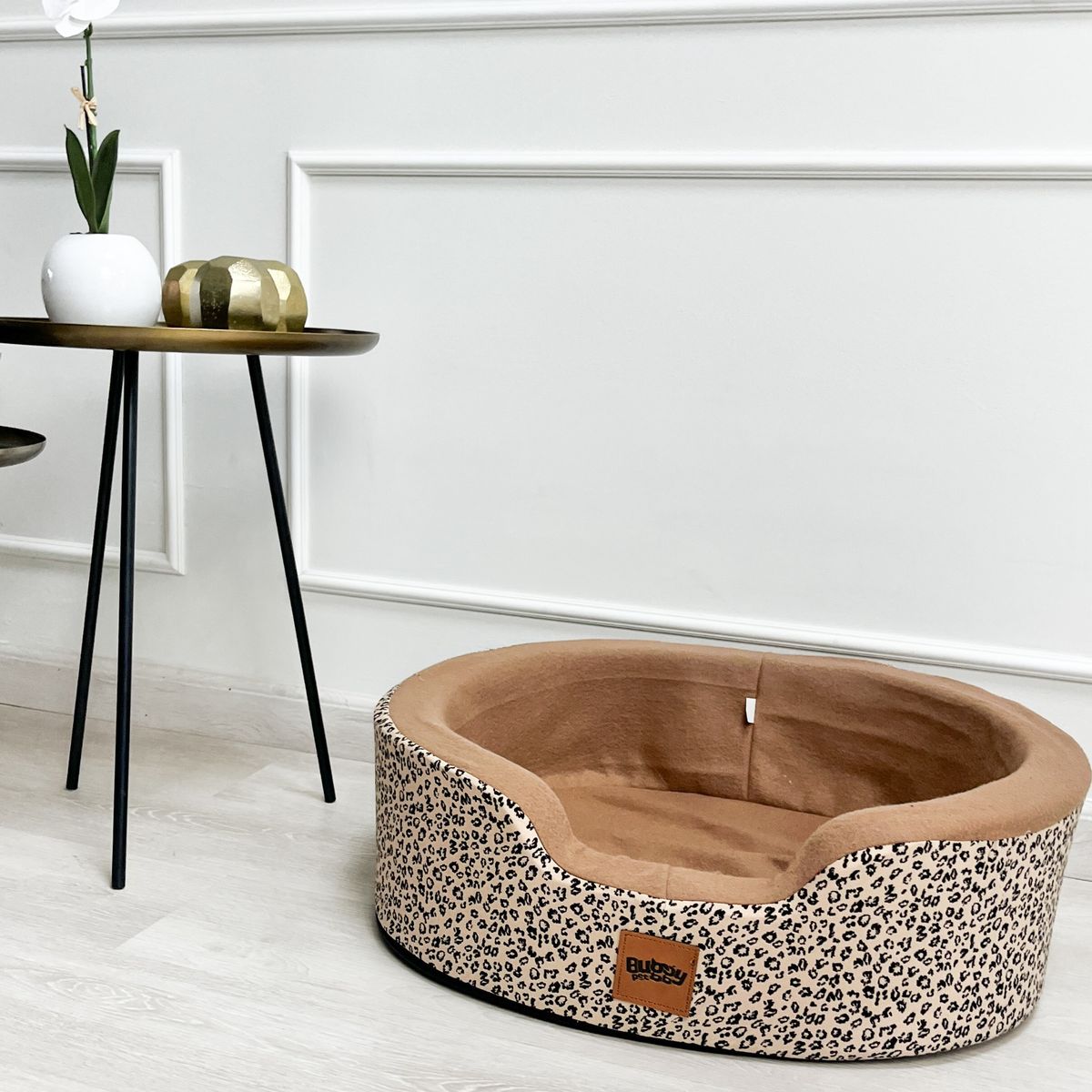 PRETTYPETS - CAMA CLÁSICA BUGGY ANIMAL PRINT CAMEL VELVET  TALLA M