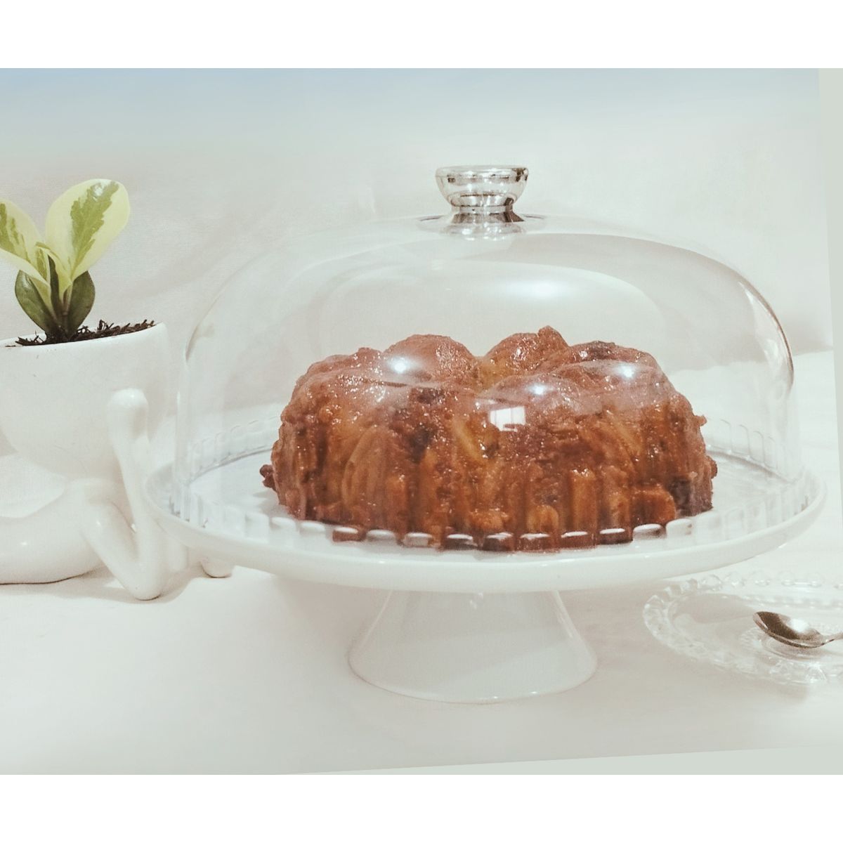 GENERICO - PORTA TORTA DE CERÁMICA 28 CM CON TAPA ACRÍLICO PEDESTAL PLATO TORTA