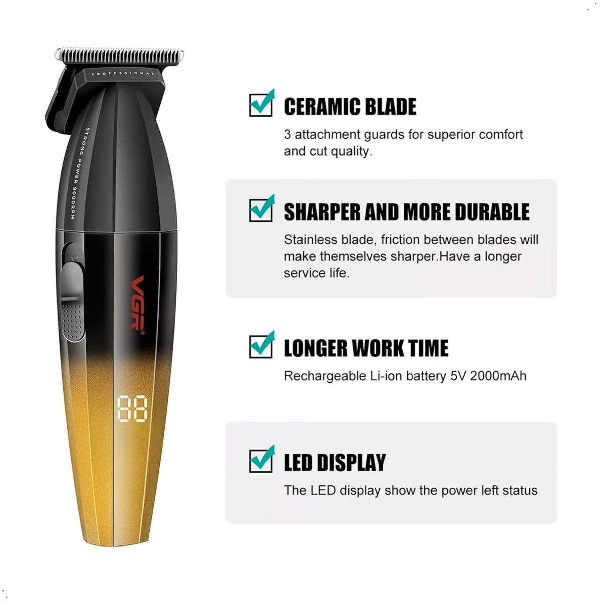 GENERICO - Maquina Corte Cabello Trimmer VGR V 906 Pantalla Digital Inalambrico