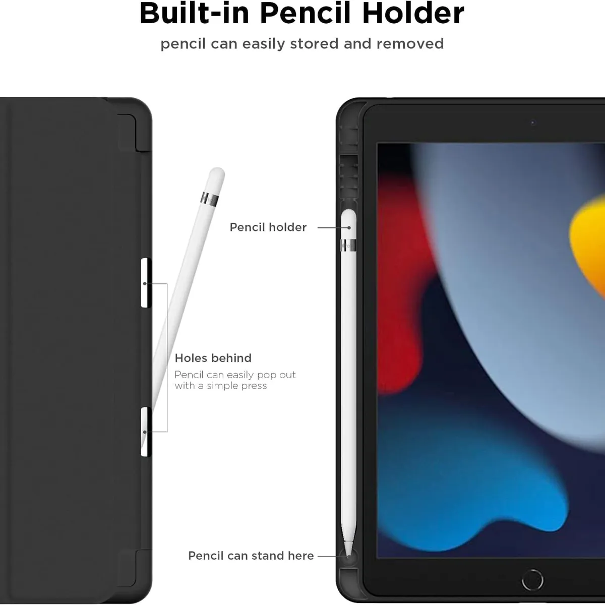 GENERICO - Funda Smart Case Portapencil Para iPad 7 / 8 / 9 Gen. 10.2" - NEGRO