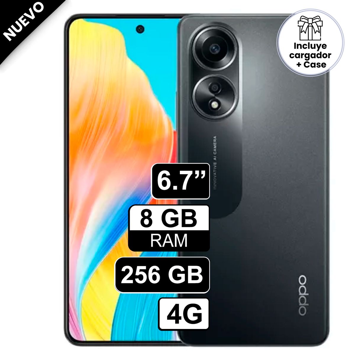OPPO - Celular OPPO A58 67 8GB 256GB 50MP + 2MP Negro
