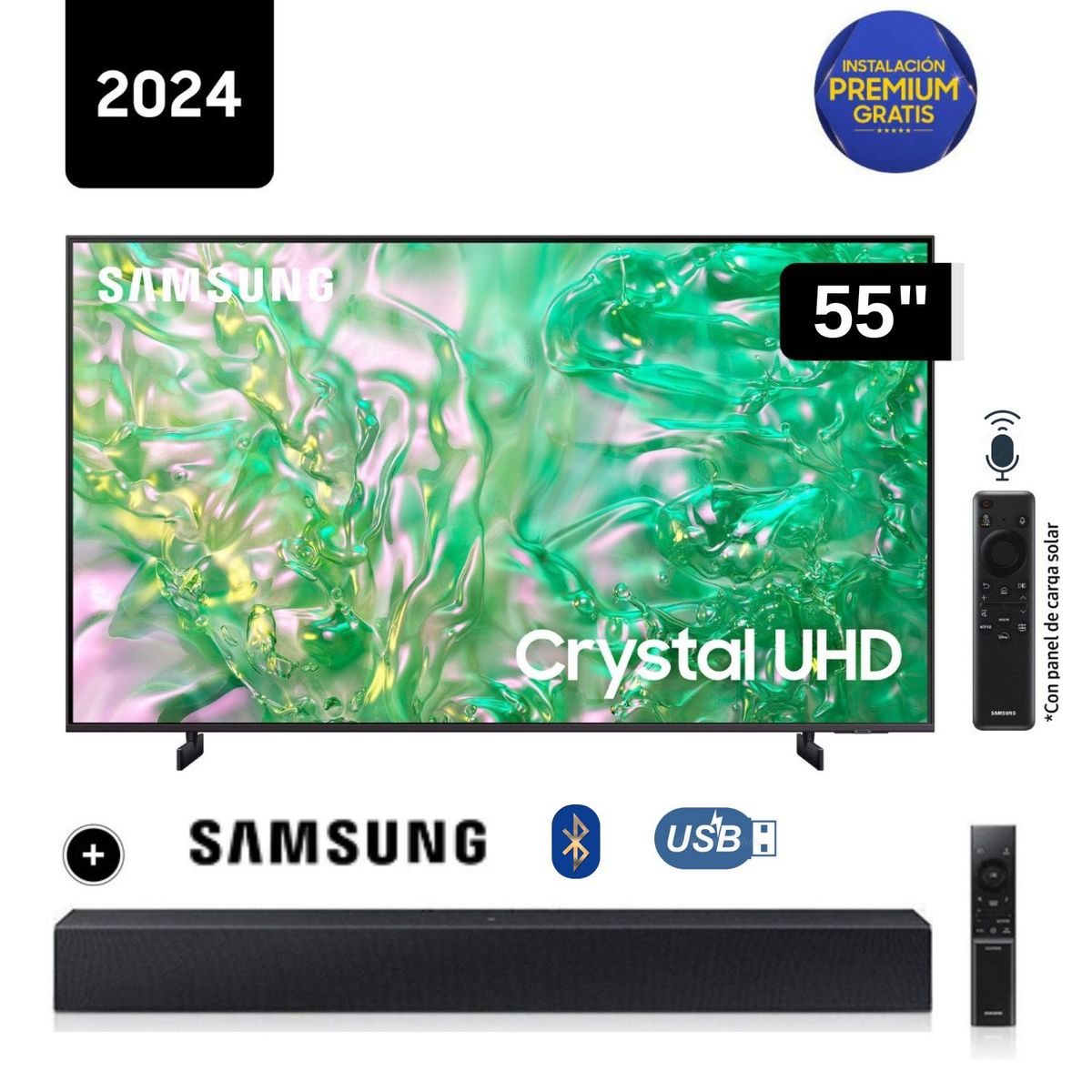 SAMSUNG - Televisor Samsung LED Smart TV 55 Crystal UHD 4K- UN55DU8000GXPE + Soundbar HW C400