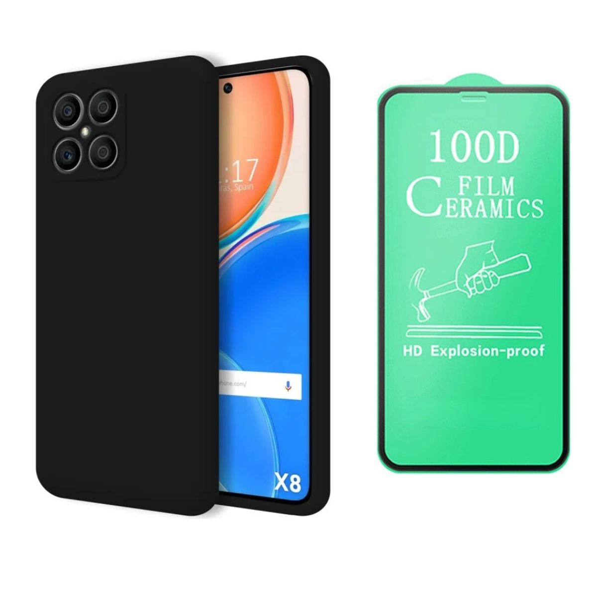 CASE - CASE SILICONA PARA HONOR X8C + MICA CERAMICA HD   - NEGRO