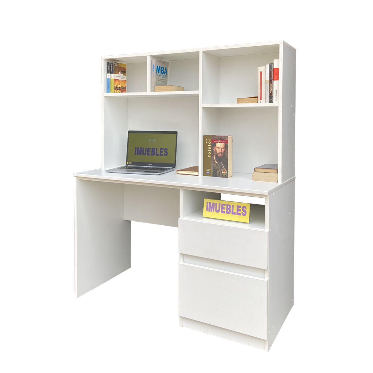 TEMEL - Escritorio con Estante y Cajonera 120 cm Blanco – MEV