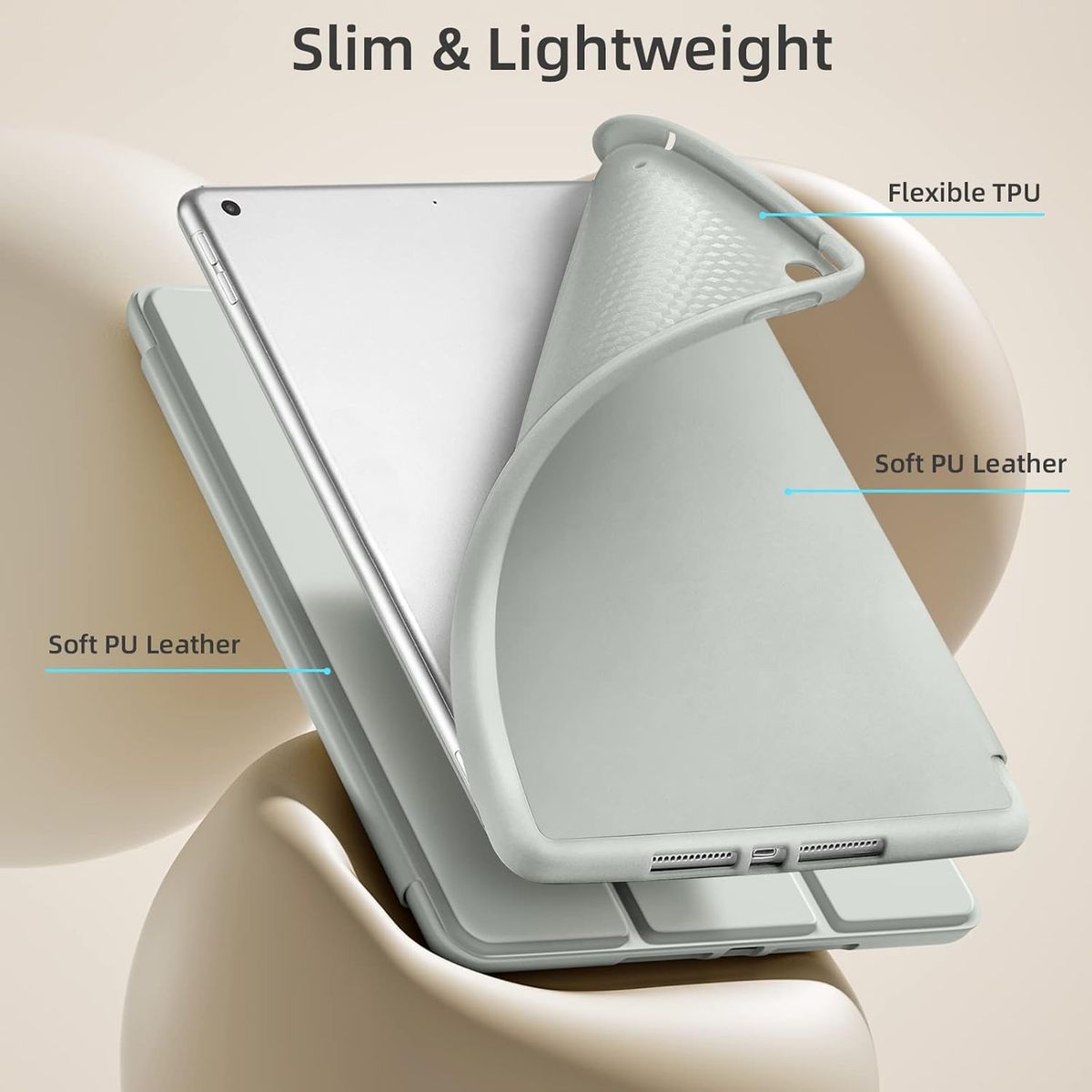 GENERICO - Funda Smart Case Portapencil Para iPad 7 / 8 / 9 Gen. 10.2" - GRIS