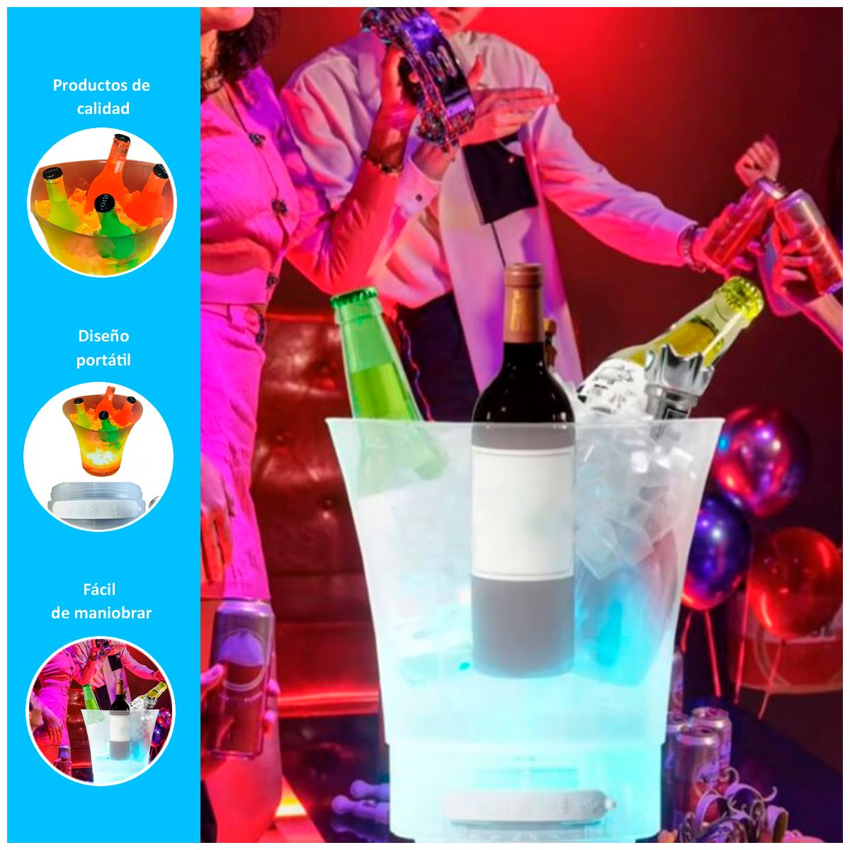 GENERICO - Parlante Hielera Bluetooth Luz RGB Cubeta Cubo 7 Litros