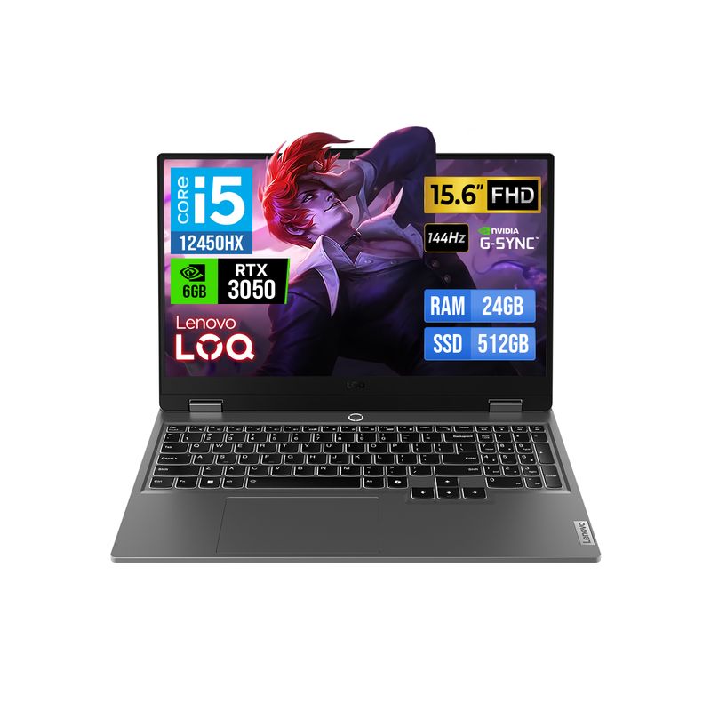 LENOVO - Laptop Lenovo LOQ 15IAX9 15.6" FHD IPS Core i5-12450HX, 24GB DDR5, 512GB SSD, RTX 3050 6GB FreeDOS