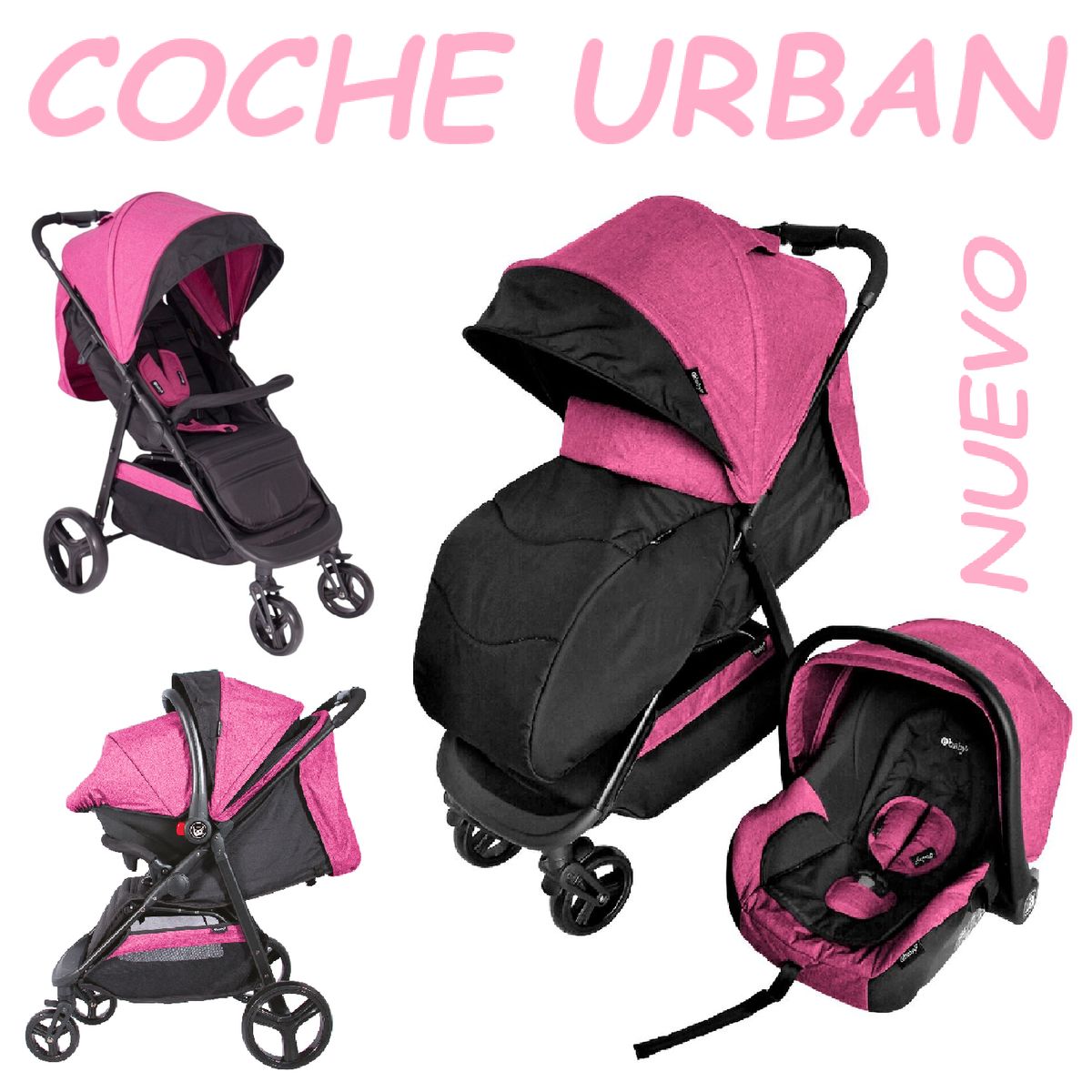 EBABY - Nuevo Coche Moises Con Portabebe Urban -Rosado