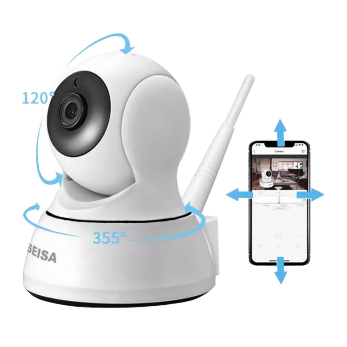 SEISA - Camara De Seguridad Ip Ipc-Zas01 Wi-Fi 350° 1080P Vision Noc-Sensor Mov