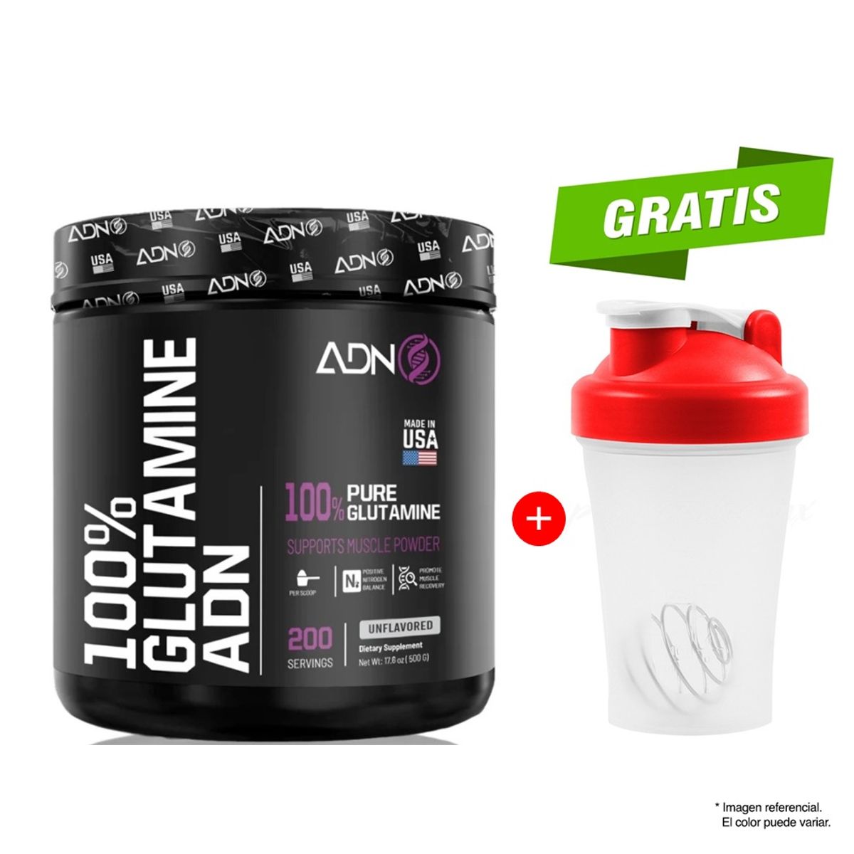 ADN - Glutamina L-Glutamine 100% ADN Nutrition 500 Gramos