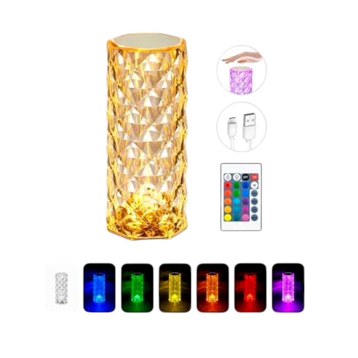GENERICO - Lámpara táctil LED multicolor con control remoto y carga USB