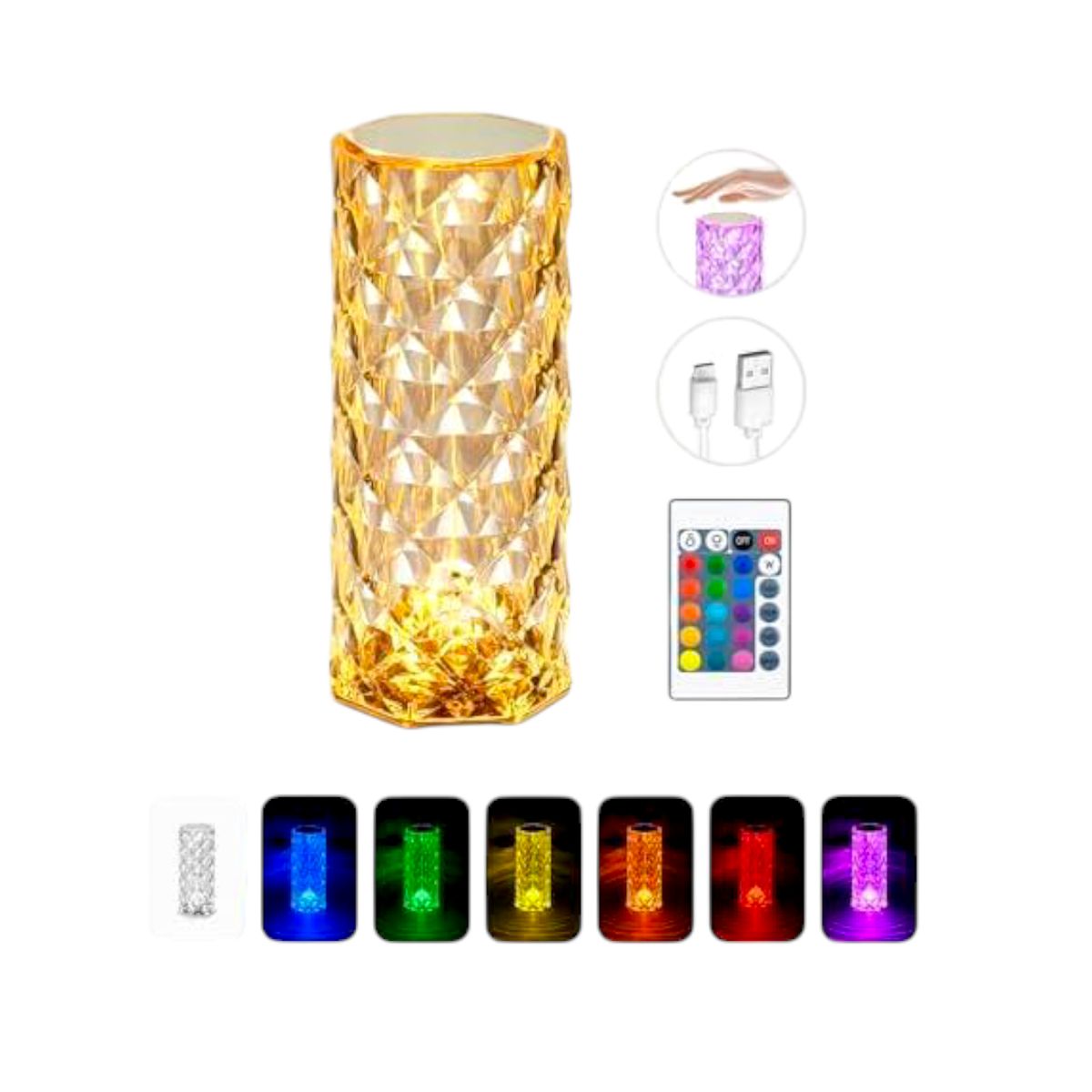 GENERICO - Lámpara táctil LED multicolor con control remoto y carga USB