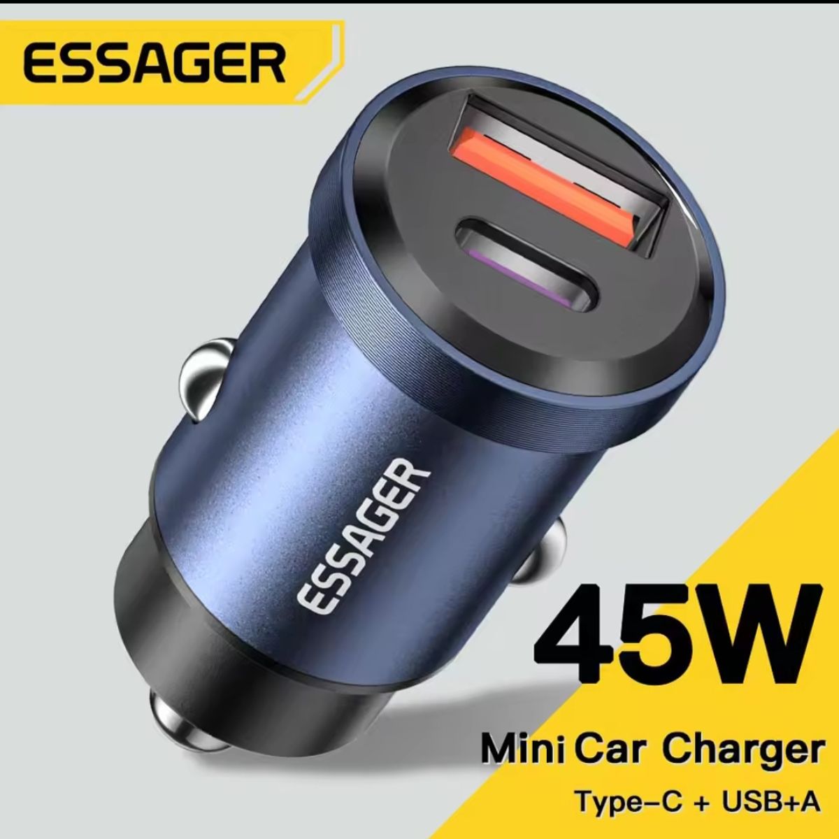 ESSAGER - Cargador de auto USB C carga ultra rápida 45W carga rápida